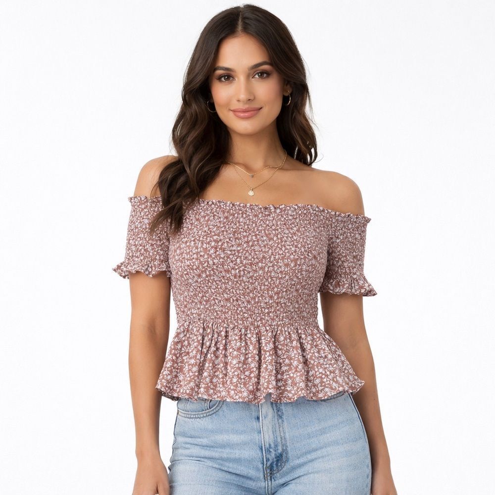 Jun & Ivy Women's Smock Floral Pink & White Flowy Crop Top Size XL